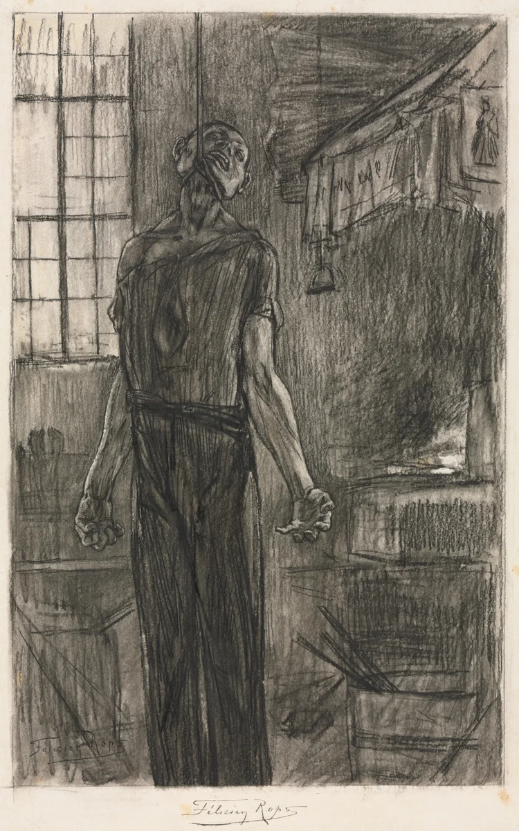 The Hanged Man in the Forge by Félicien Rops, drawing, 1875-1880