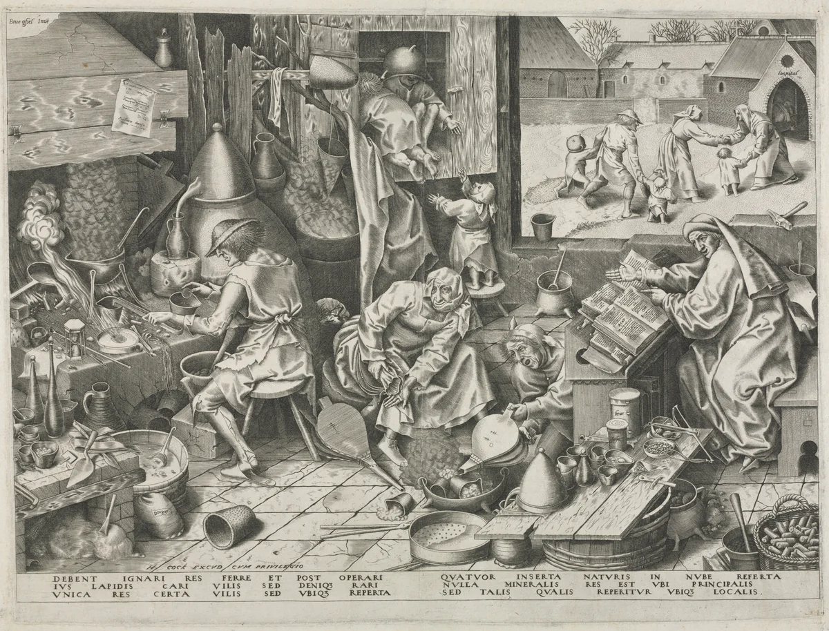 Alchemist by Philip Galle, print, 1553-1563