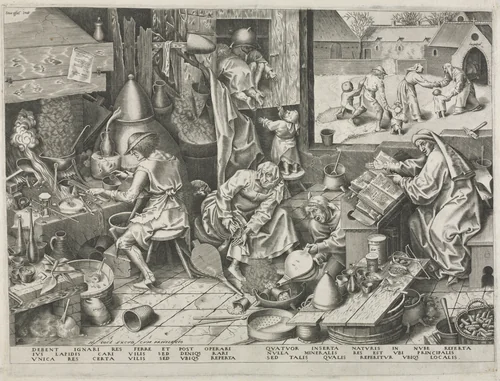 Alchemist by Philip Galle, print, 1553-1563