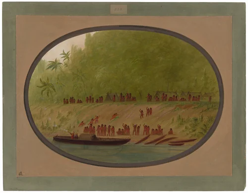 A Small Orejona Village by George Catlin, painting, 1854-1869