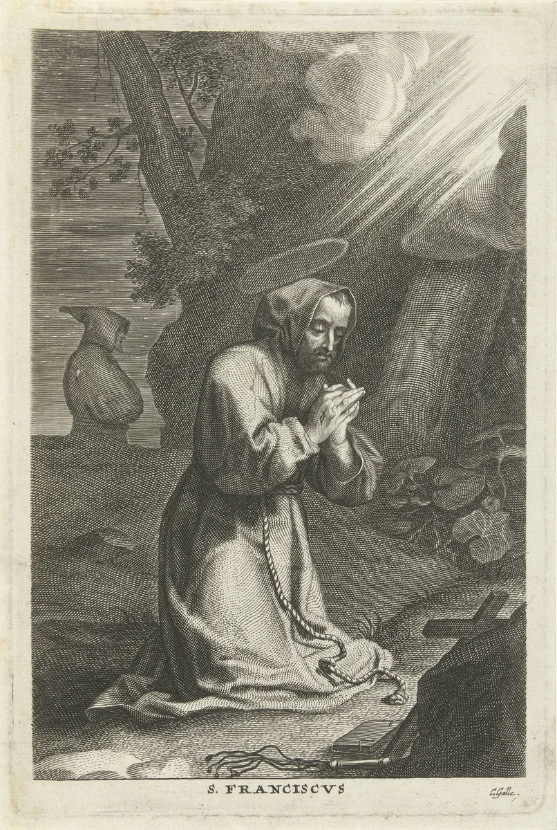 H. Franciscus van Assisi in gebed by Unknown, print, 1586-1650