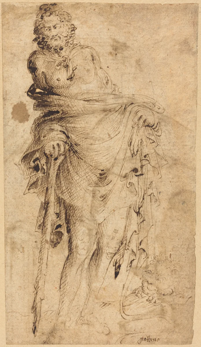 Hercules Leaning on His Club [recto] by Parri Spinelli, drawing, 1387-1453