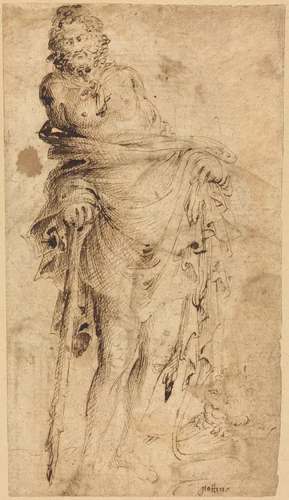 Hercules Leaning on His Club [recto] by Parri Spinelli, drawing, 1387-1453