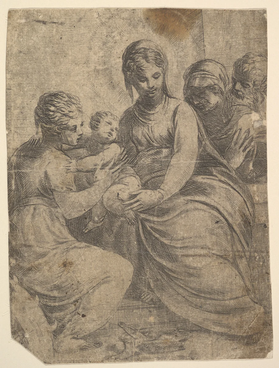 The Virgin and Child accompanied by saints by Andrea Schiavone, print, 1545-1555
