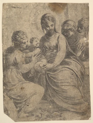 The Virgin and Child accompanied by saints by Andrea Schiavone, print, 1545-1555