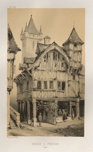 Architecture Pittoresque ou Monuments des xveme. Et xvieme. Siecles: Chateaux De France des XV et XVI Siecles: Pl. 27, Maison A Peronne (Somme) by Victor Petit, print, 1860