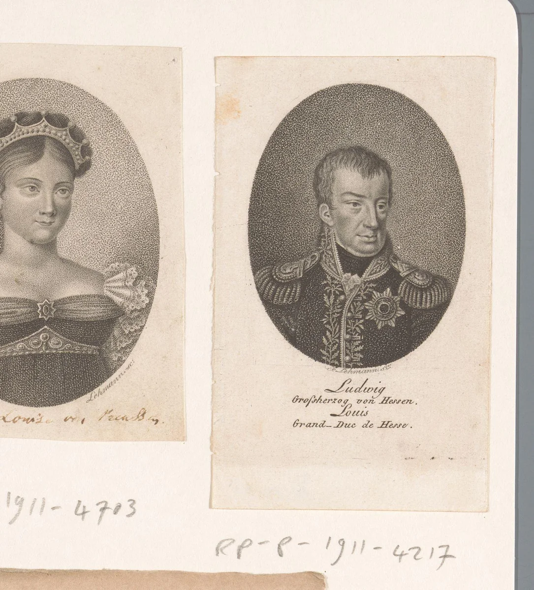Portret van Lodewijk II van Hessen-Darmstadt by Friedrich Leonhard Lehmann, print, 1797-1886