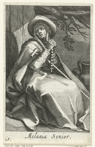 Heilige Melania de Oudere als kluizenares by Boëtius Adamsz. Bolswert, print, 1590-1612