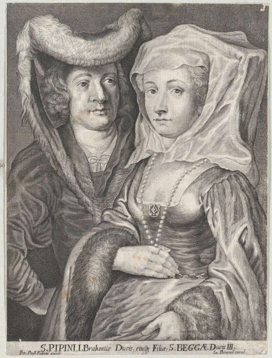 Saint Pepin I and his daughter, Saint Begga by anonymous, print, 1645-1705