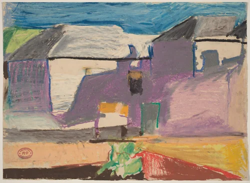 Untitled [landscape with buildings] by Richard Diebenkorn, drawing, 1955-1967