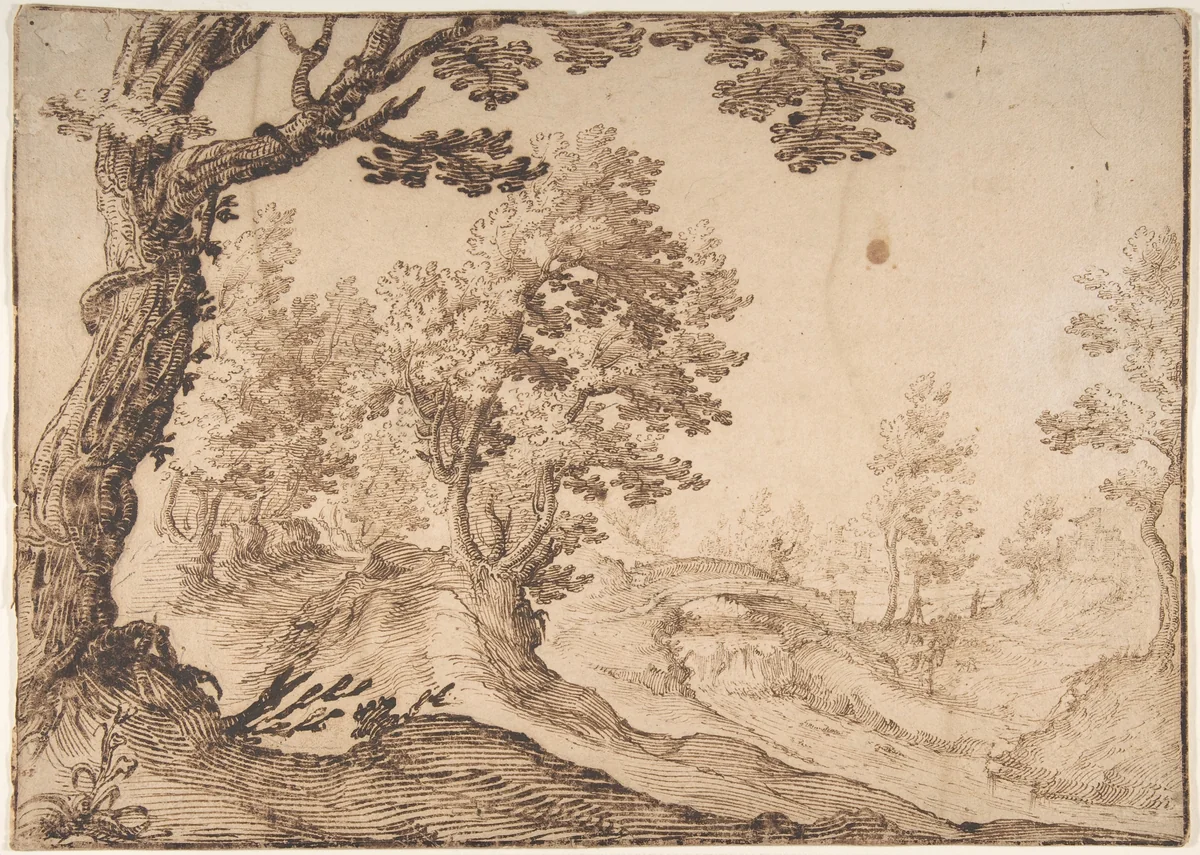 Landscape by Ercole Bazicaluva, drawing, 1633-1643