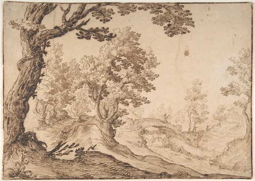Landscape by Ercole Bazicaluva, drawing, 1633-1643