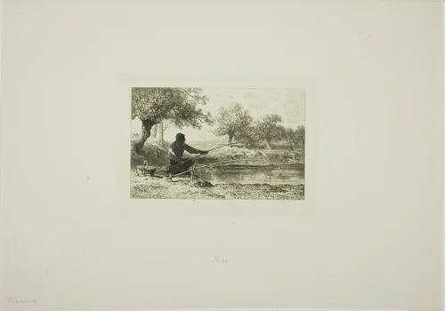 Pole Fishing by Charles-Émile Jacque, print, 1860-1870