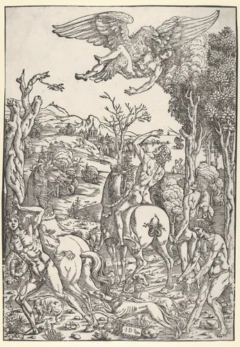 Zeus as an eagle, abducting Ganymede by Giovanni Battista Palumba, print, 1500-1510