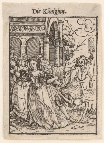 The Queen, from "The Dance of Death" by Hans Holbein the Younger, print, 1521-1538