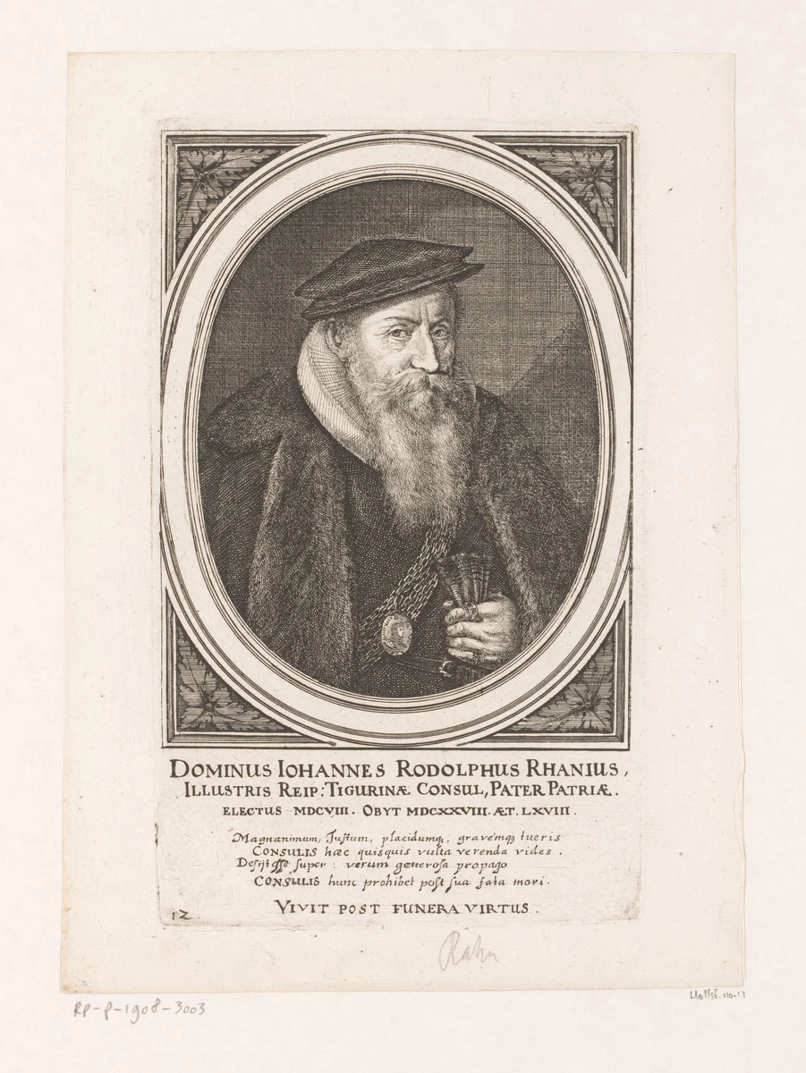 Portret van Johann Rudolf Rahn (I) by Conrad Meyer, print, 1628-1689