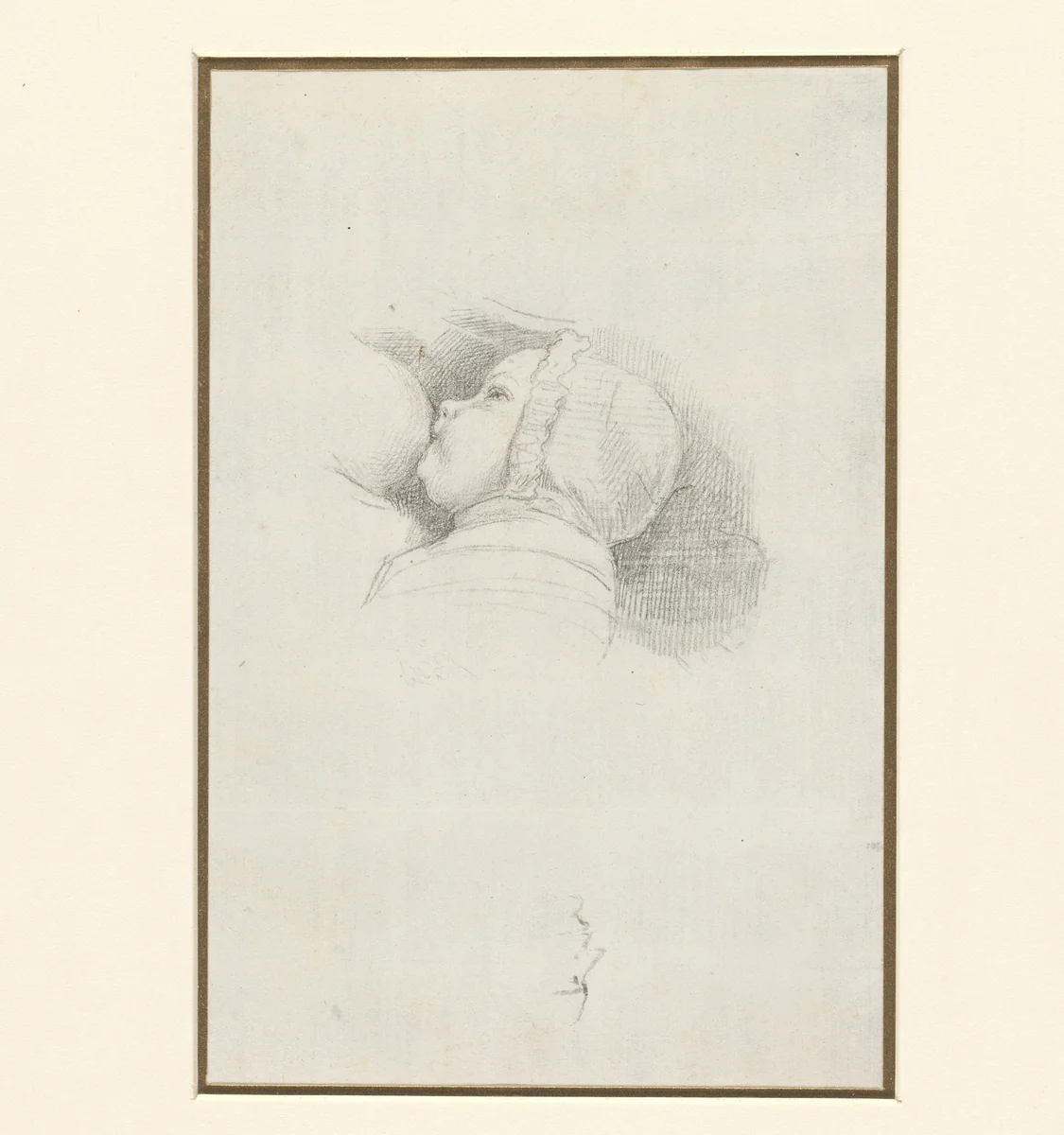 Zuigeling aan een borst drinkende by Etienne de Lavallée-Poussin, drawing, 1750-1793