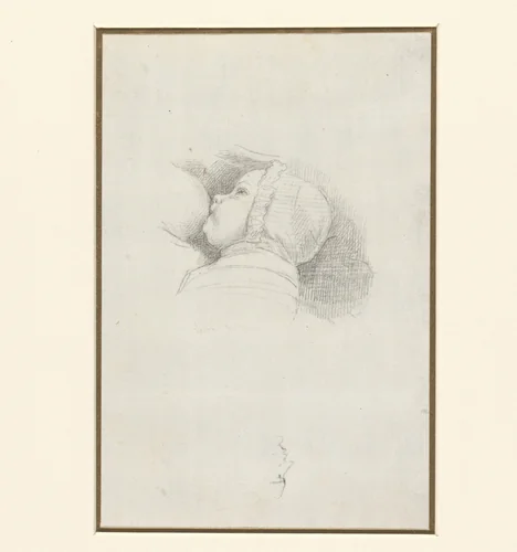 Zuigeling aan een borst drinkende by Etienne de Lavallée-Poussin, drawing, 1750-1793