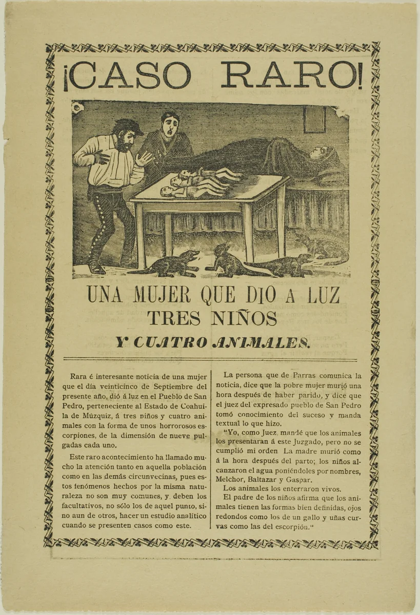A Woman Who Gave Birth to Three Children and Four Animals by José Guadalupe Posada, print, 1871-1913