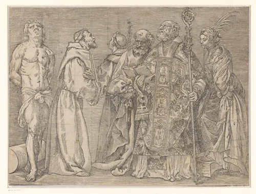 Zes staande heiligen by Titiaan, print, 1535
