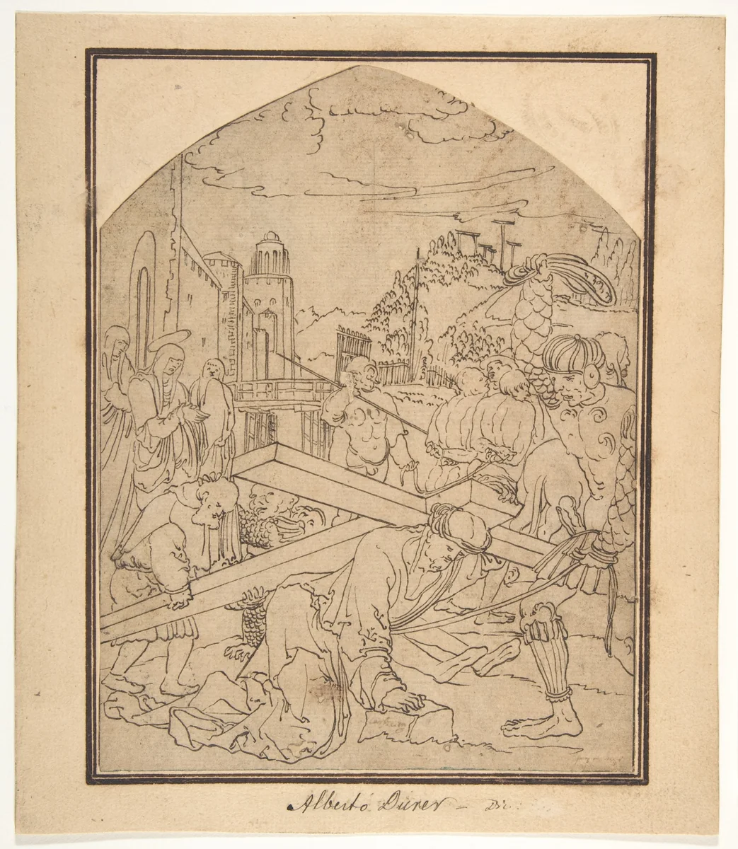 Christ Carrying the Cross by Wolfgang Huber, drawing, 1500-1600