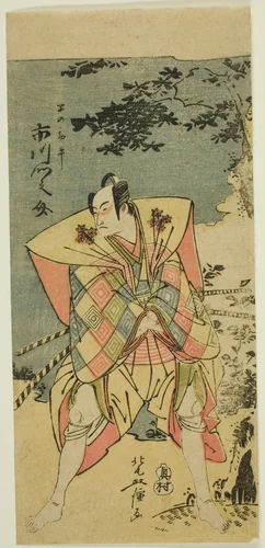 Ichikawa Monnosuke II as Haya no Kanpei in "Chushingura Nagori no Kura." by Kitao Masanobu (北尾政演), print, 1761-1816