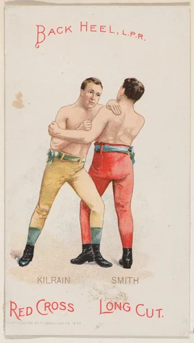 Back Heel, L.P.R., Jake Kilrain and Jem Smith, from the Boxing Positions and Boxers series (N266) issued by P. Lorillard Company to promote Red Cross Long Cut Tobacco by P. Lorillard Company, print, 1893
