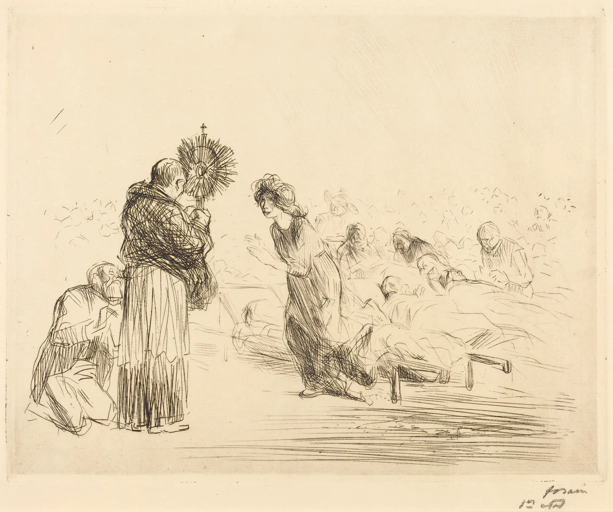 Le miraculé devant l'ostensoir (4e planche) (The Miracle before the Blessed Sacrament) (fourth plate) by Jean-Louis Forain, print, 1912-1913