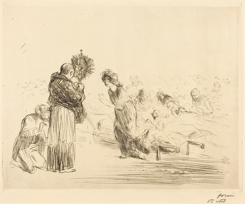 Le miraculé devant l'ostensoir (4e planche) (The Miracle before the Blessed Sacrament) (fourth plate) by Jean-Louis Forain, print, 1912-1913