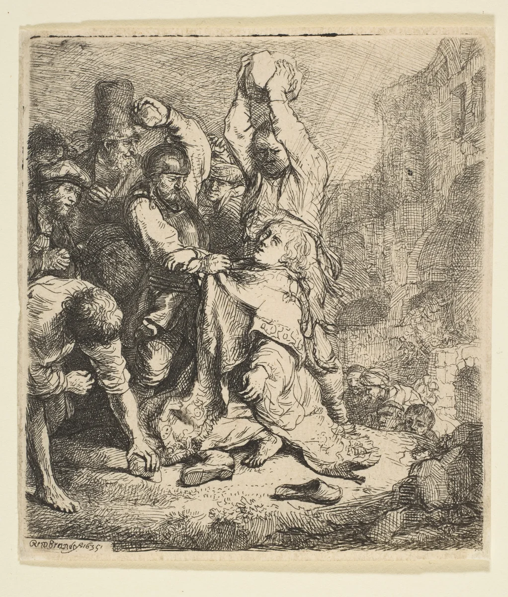 The Stoning of St. Stephen by Rembrandt van Rijn, print, 1635