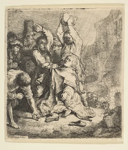 The Stoning of St. Stephen by Rembrandt van Rijn, print, 1635