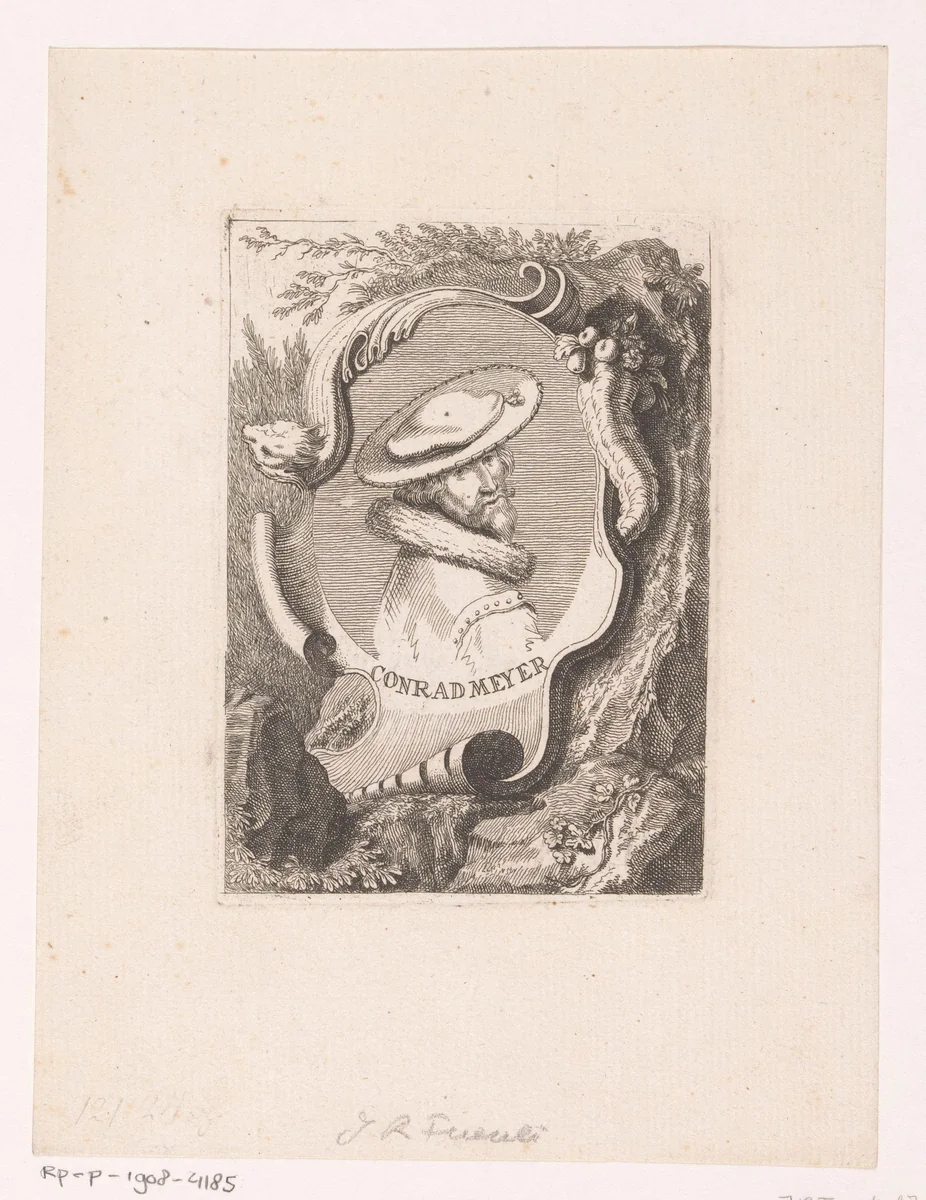Portret van Conrad Meyer by Rudolf Füssli, print, 1755-1757