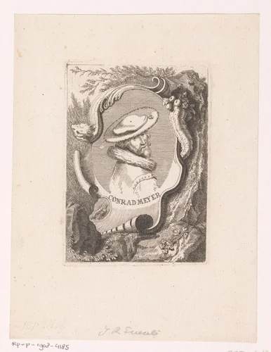 Portret van Conrad Meyer by Rudolf Füssli, print, 1755-1757