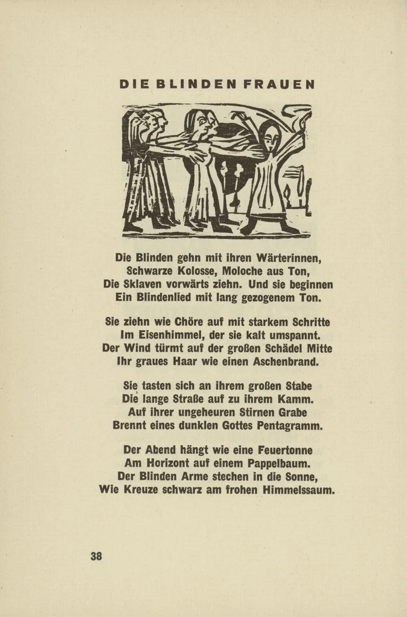 The Blind Women (Die blinden Frauen) (headpiece, page 38) from Umbra vitae (Shadow of Life) by Ernst Ludwig Kirchner, illustrated book, 1924