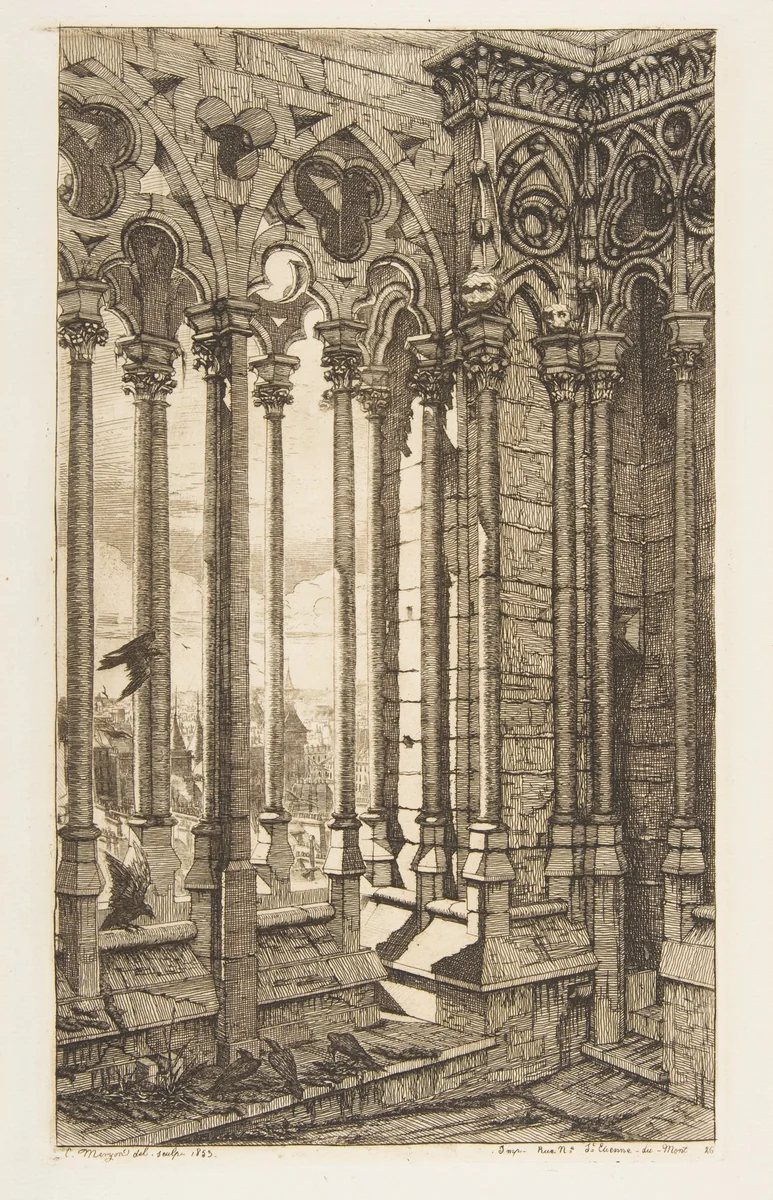 Gallery, Nôtre-Dame Cathedral, Paris by Charles Meryon, print, 1853
