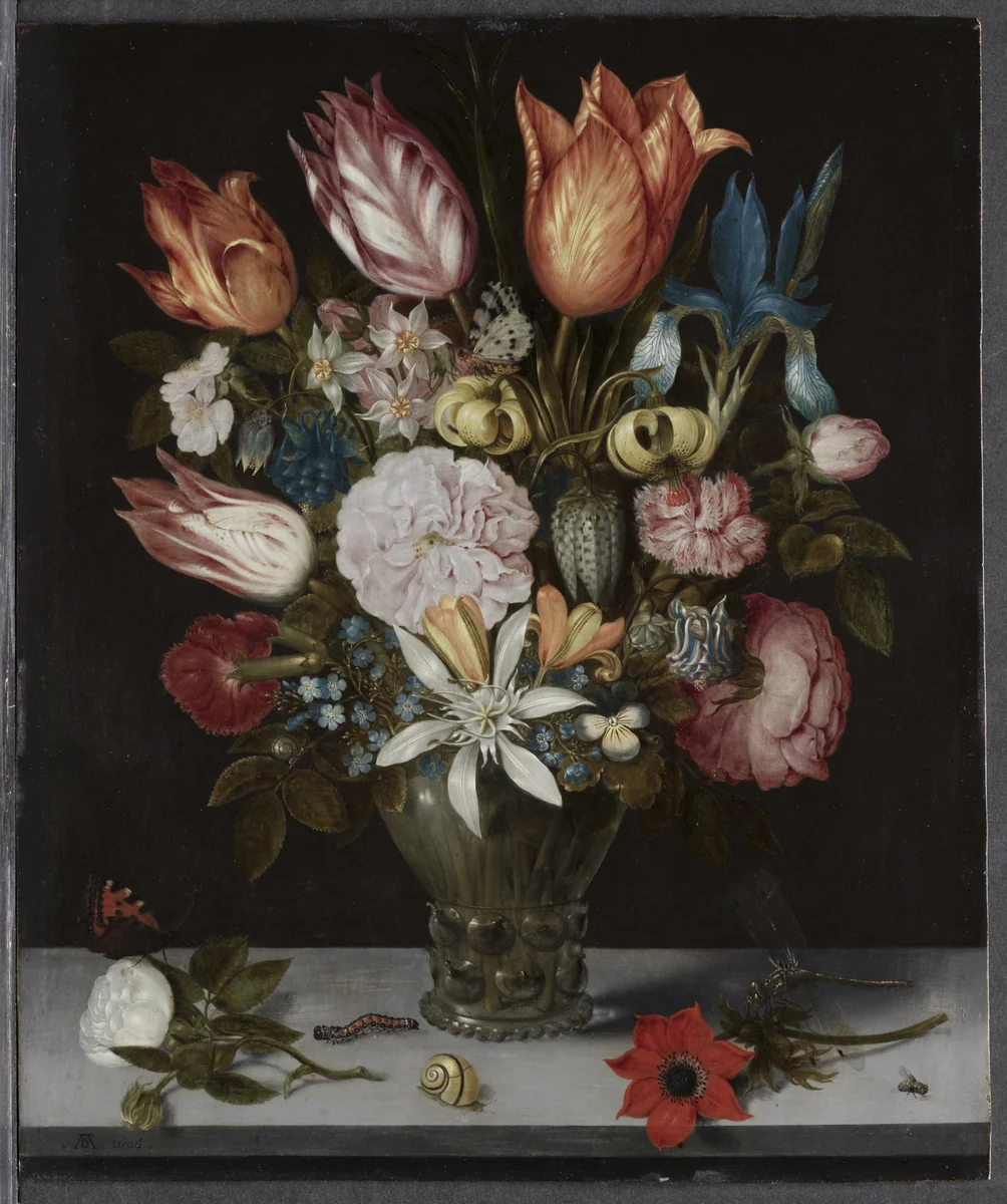 Flowers in a Glass by Ambrosius Bosschaert, painting, 1606