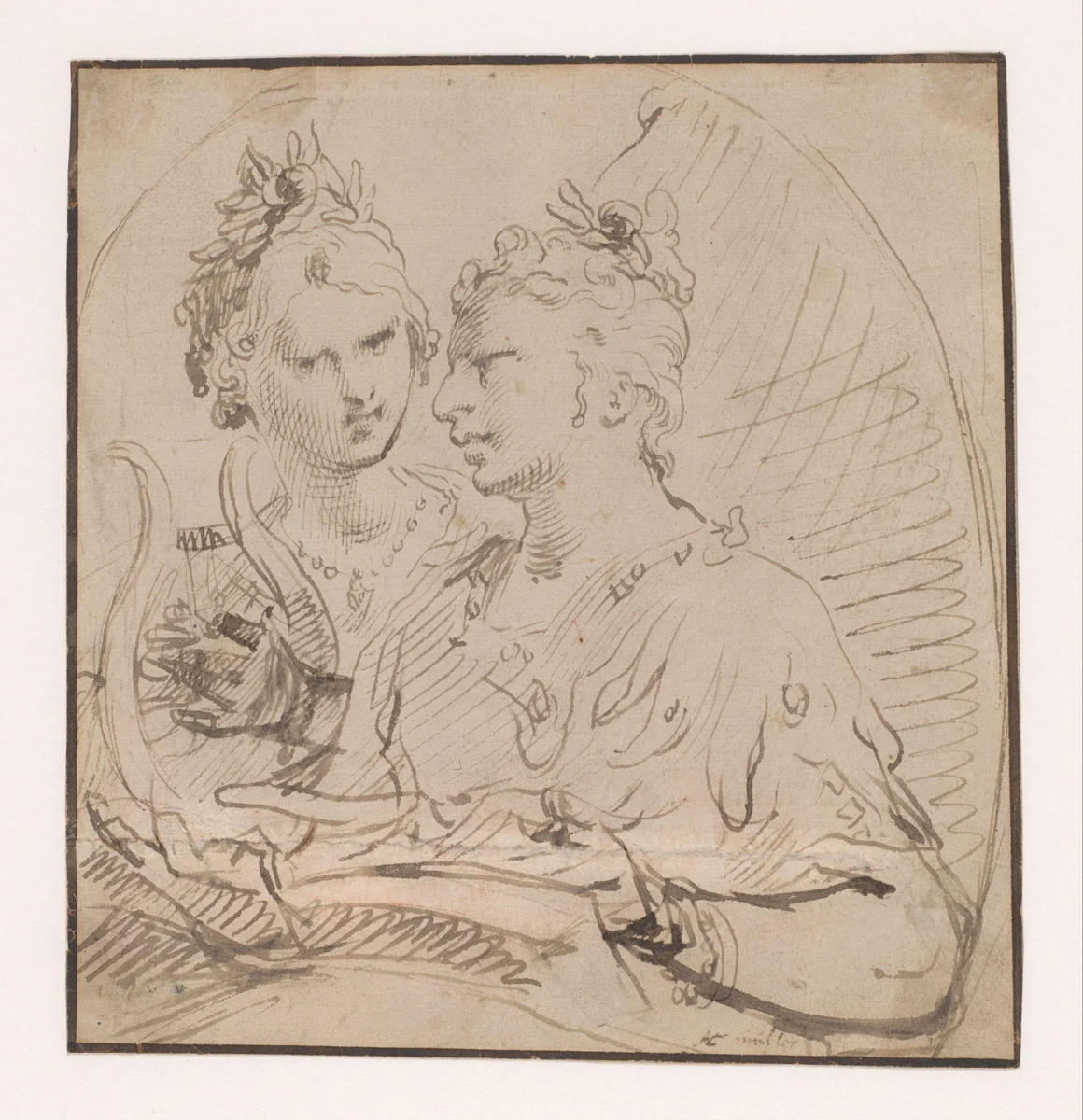 Allegorie op de muziek by Jan Harmensz. Muller, drawing, 1615-1625