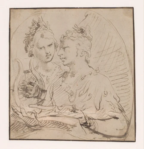 Allegorie op de muziek by Jan Harmensz. Muller, drawing, 1615-1625