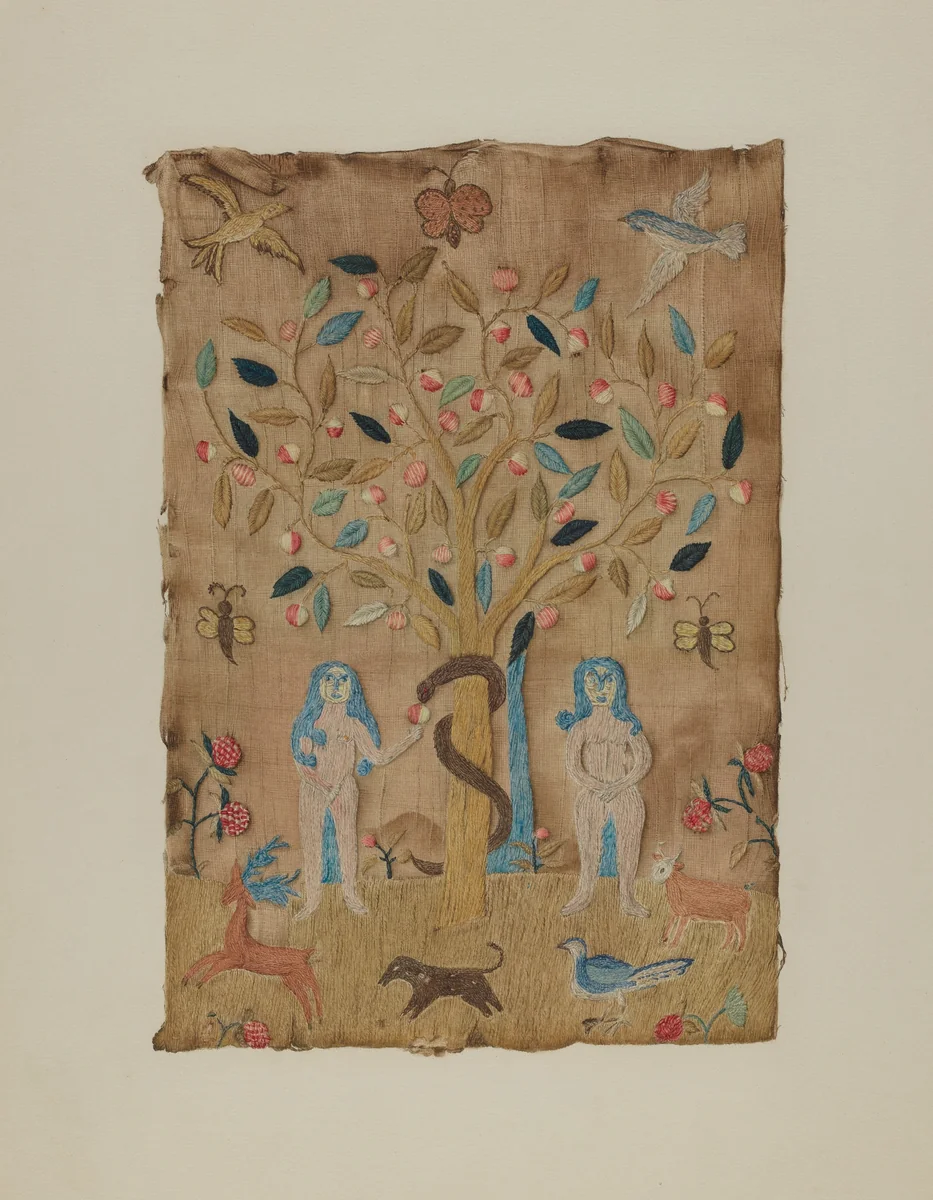 Adam & Eve Embroidered Picture by Martha Elliot, index of american design, 1938