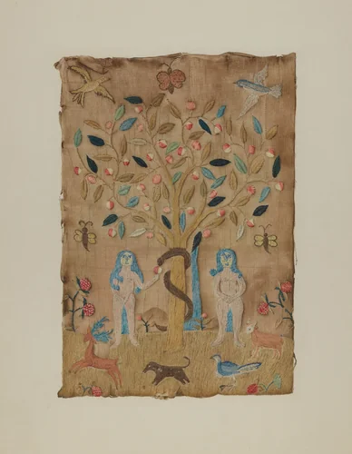 Adam & Eve Embroidered Picture by Martha Elliot, index of american design, 1938