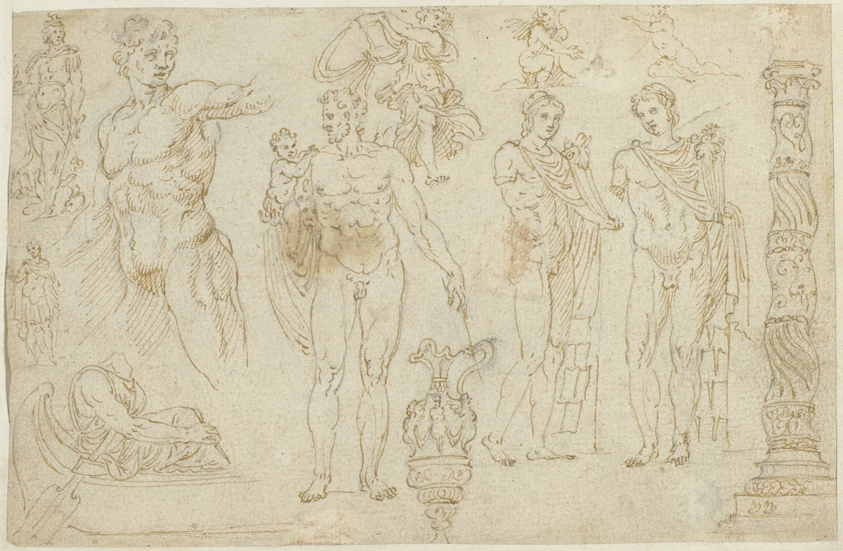 Beelden en ornamenten by anonymous, drawing, 1550-1570