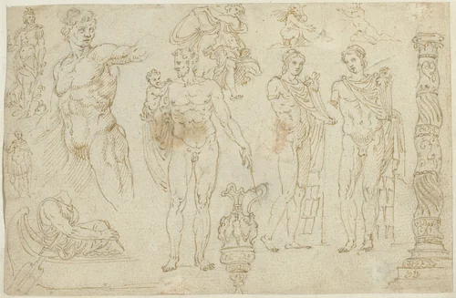Beelden en ornamenten by anonymous, drawing, 1550-1570
