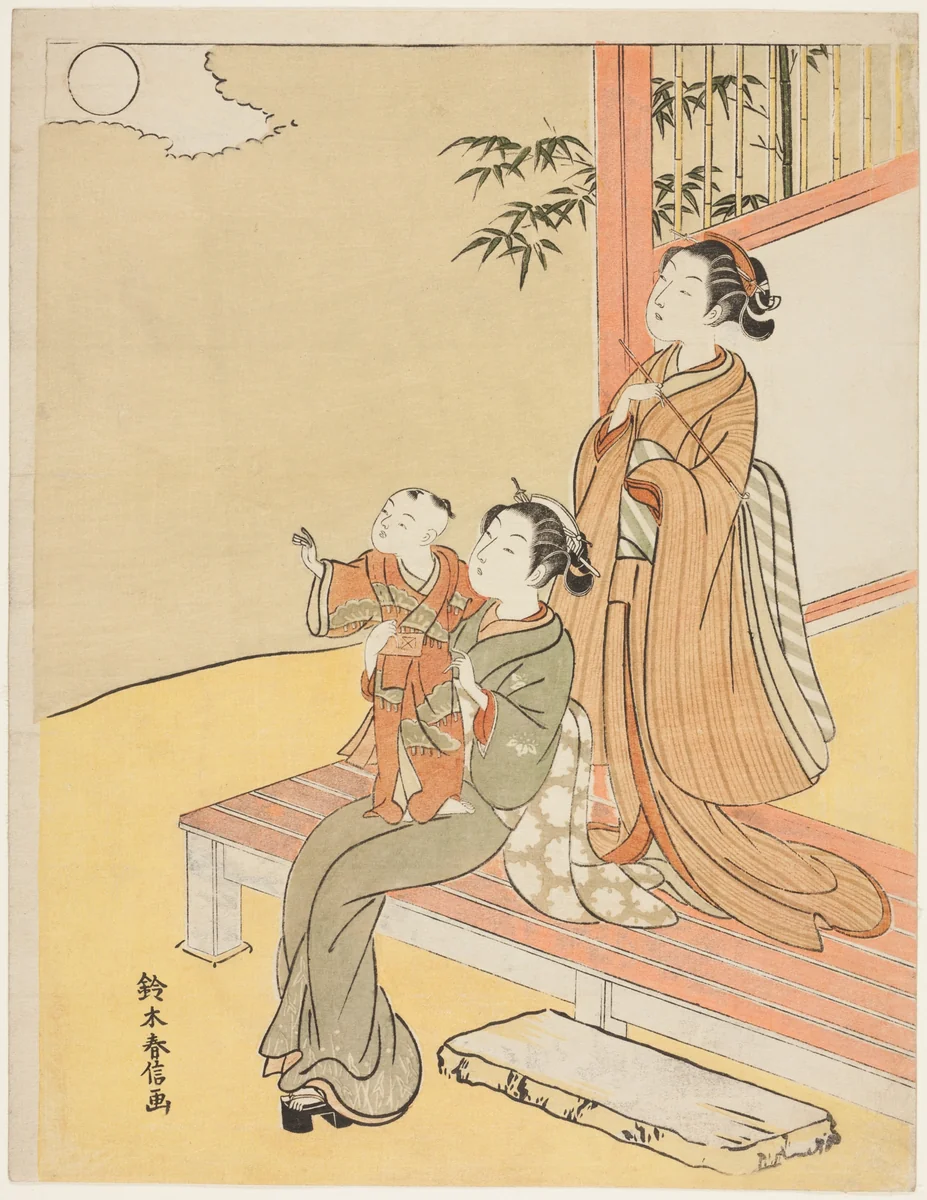 Viewing the Moon by Suzuki Harunobu (鈴木春信), print, 1762-1770