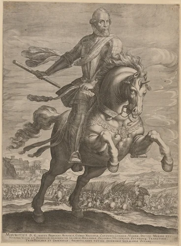 Maurice, Prince of Orange on Horseback by Egbert van Panderen, print, 1581-1637