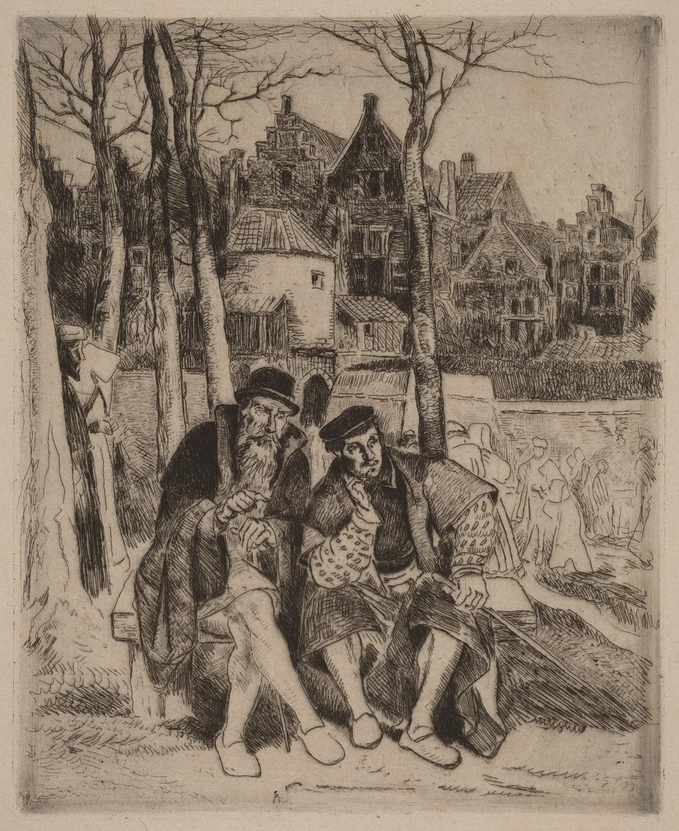 Faust and Wagner by Henri Leys, print, 1869