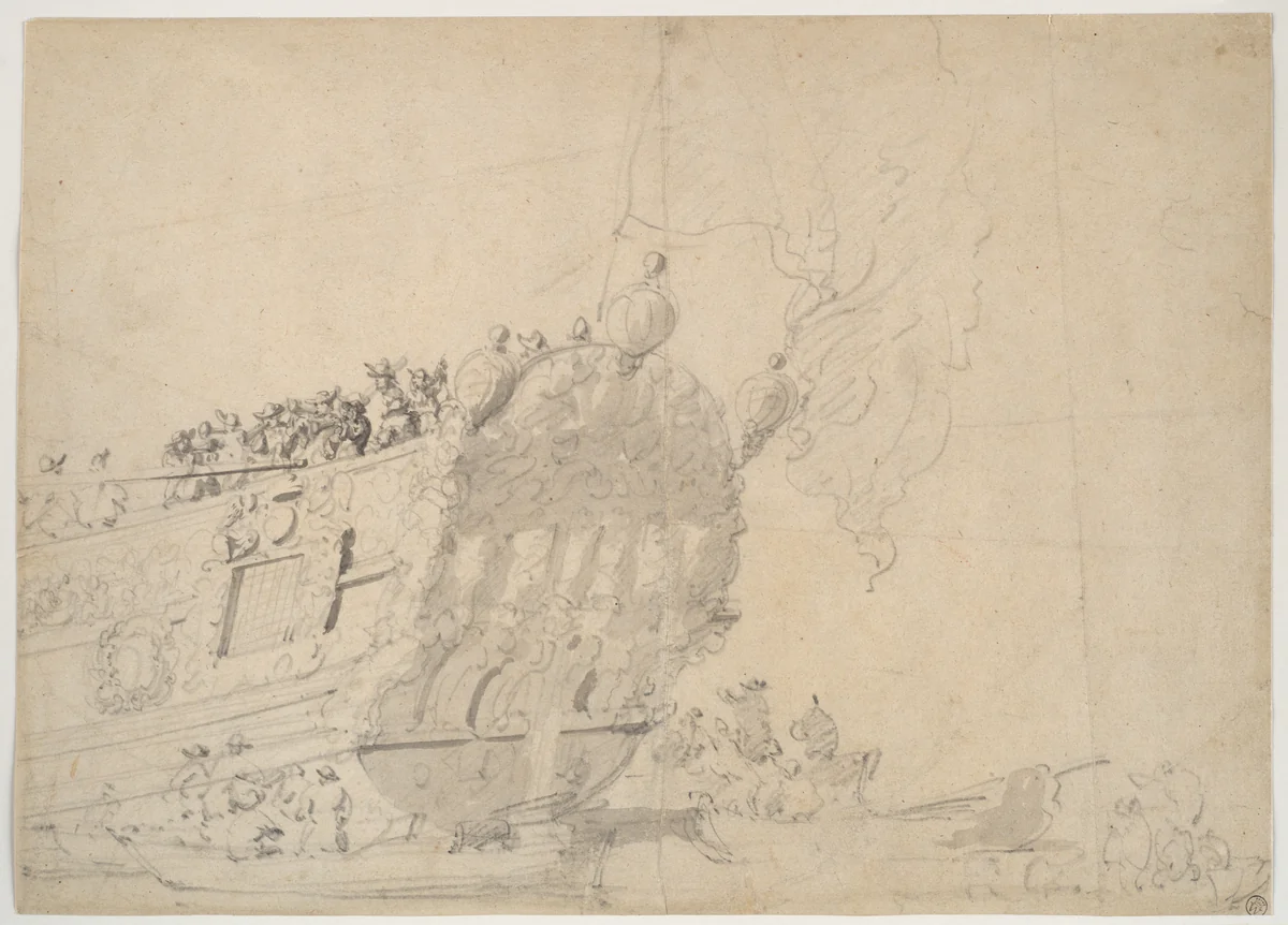 An English Royal Yacht by Willem van de Velde, drawing, 1674-1680