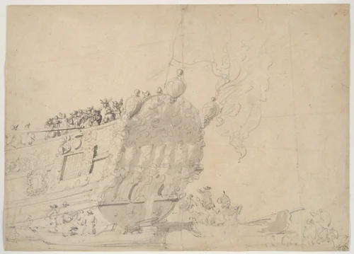 An English Royal Yacht by Willem van de Velde, drawing, 1674-1680