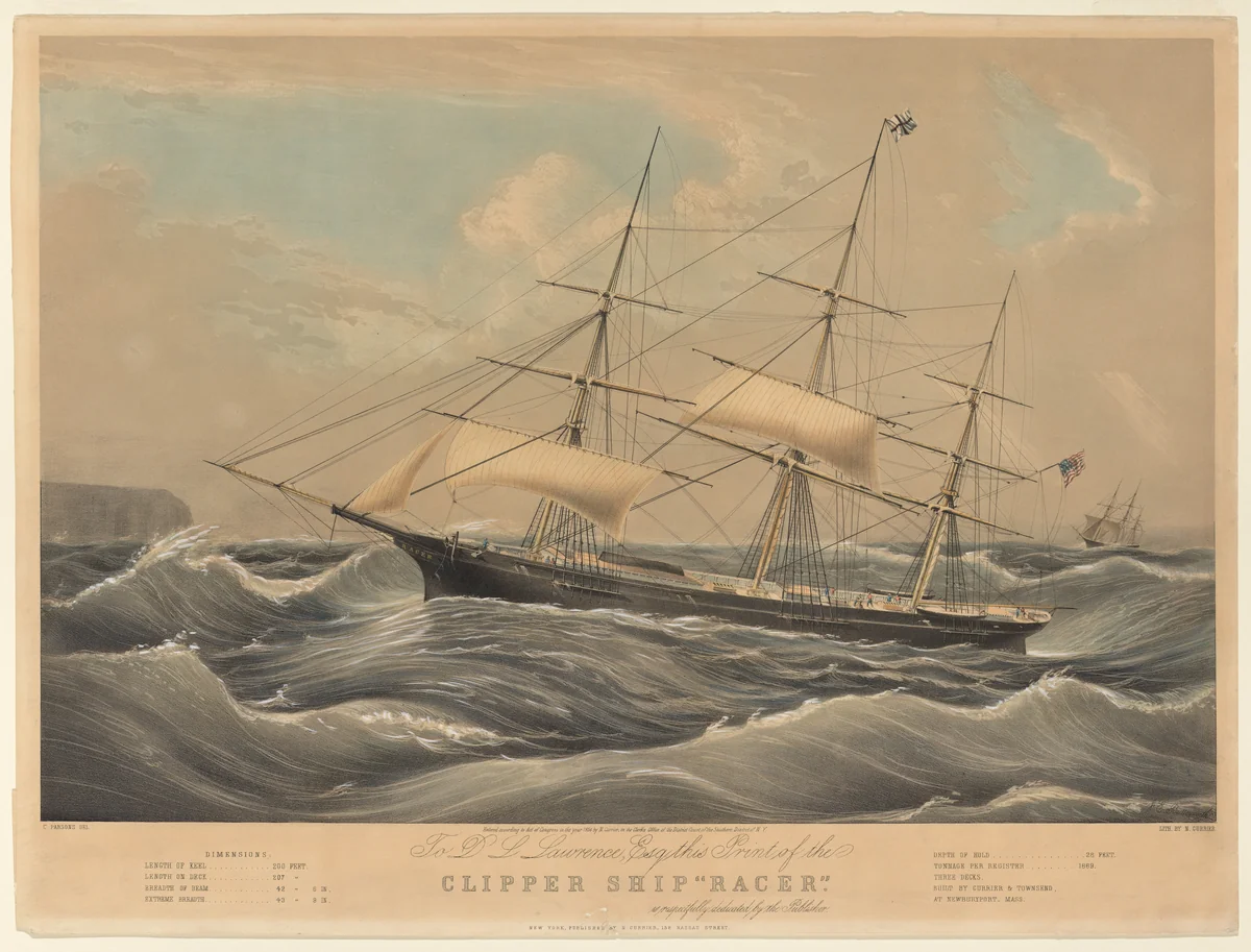 Clipper Ship "Racer" by James E. Buttersworth, print, 1854
