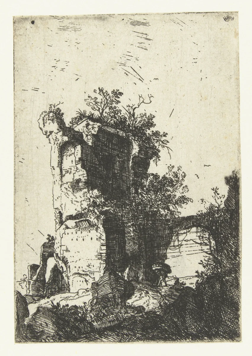 Ruïnes van de San Lorenzo Vecchio bij Bolsena by Bartholomeus Breenbergh, print, 1639-1640