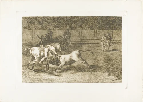 Mariano Ceballos, alias the Indian, kills the bull from his horse, plate 23 from The Art of Bullfighting by Francisco José de Goya, print, 1814-1816